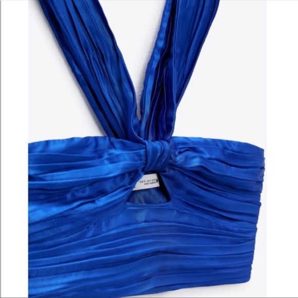 New Zara Blue Cut Out Draped Top - Picture 8 of 11